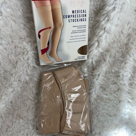 New Truform Unisex Medical compression thigh  high Beige stockings close toe SZL - Picture 7 of 7